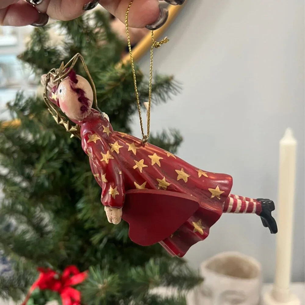 MARY BETH BAXTER RAGGEDY ANN Vintage Primitive Ornament Flying Angel Stars Red